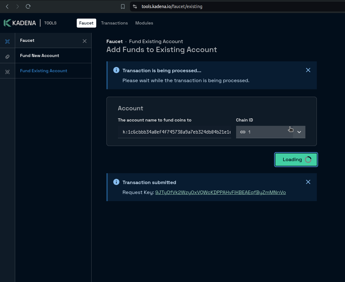 faucet existing account