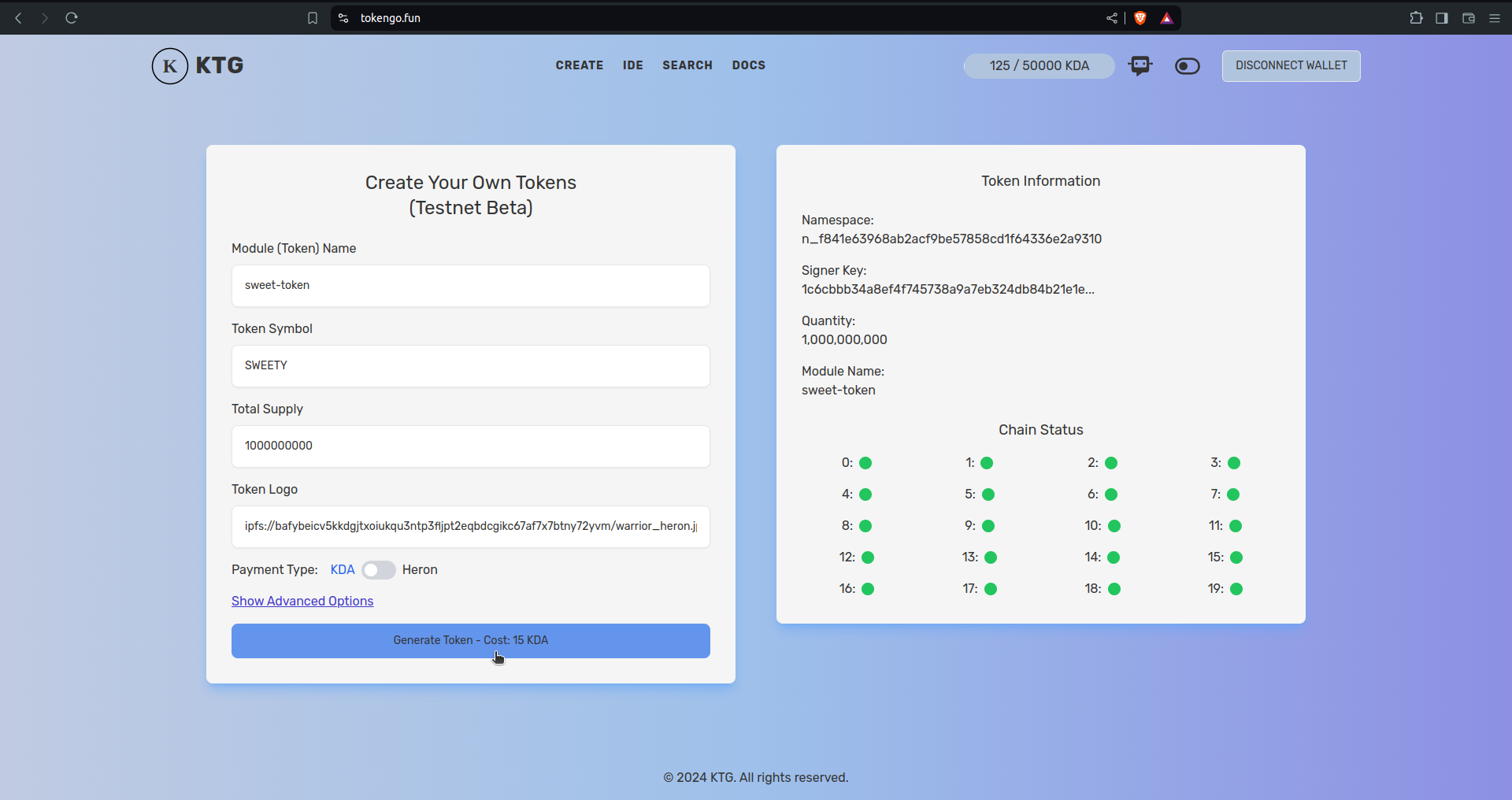 token Details fillup