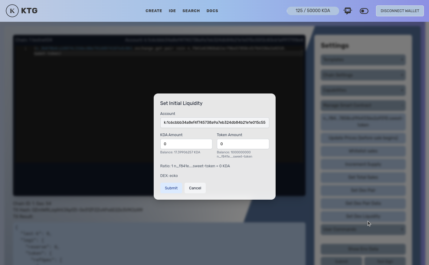 Set initial liquidity modal